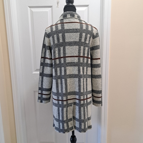 Monteau Sweater Coat Plaid Women's Size Large Grey Brown Cozy Fall Classic - Picture 4 of 9